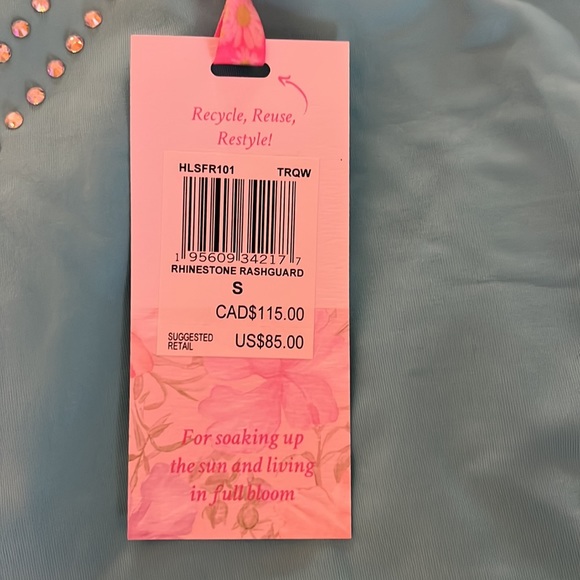 LoveShackFancy Blue Rhinestone Heart Rashguard Size Small - Picture 3 of 4